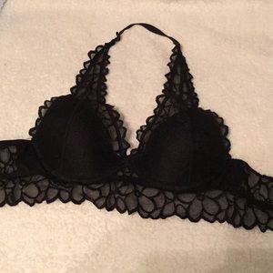 Black lace PINK halter bralette